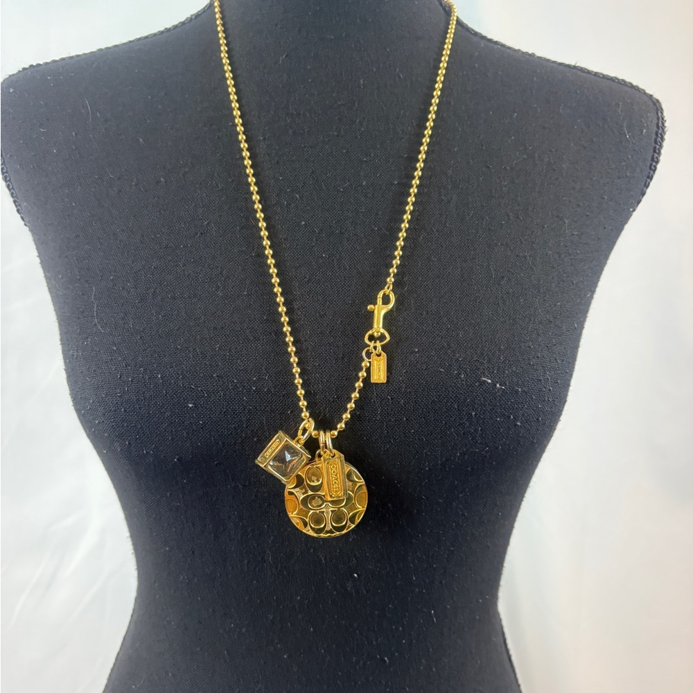Coach Gold Pendant Locket Necklace with Charms 27” Chain Length